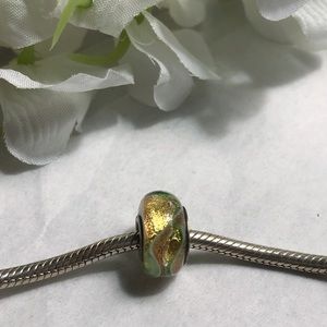 CHAMILIA Gold Foil Green Swirl Murano Bead